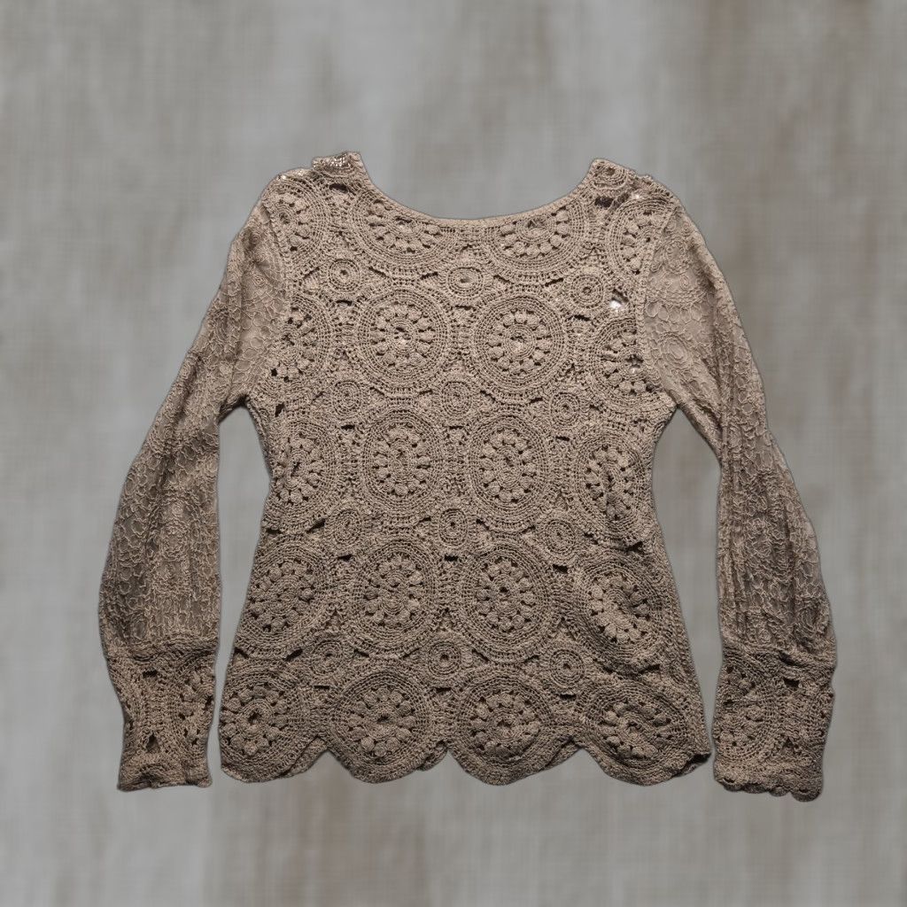 Vintage Solid Brown Lace Crochet Cut Out Boho Cottage Adult Women's Size Small Size L / US 10 / IT 46 - 1 Thumbnail