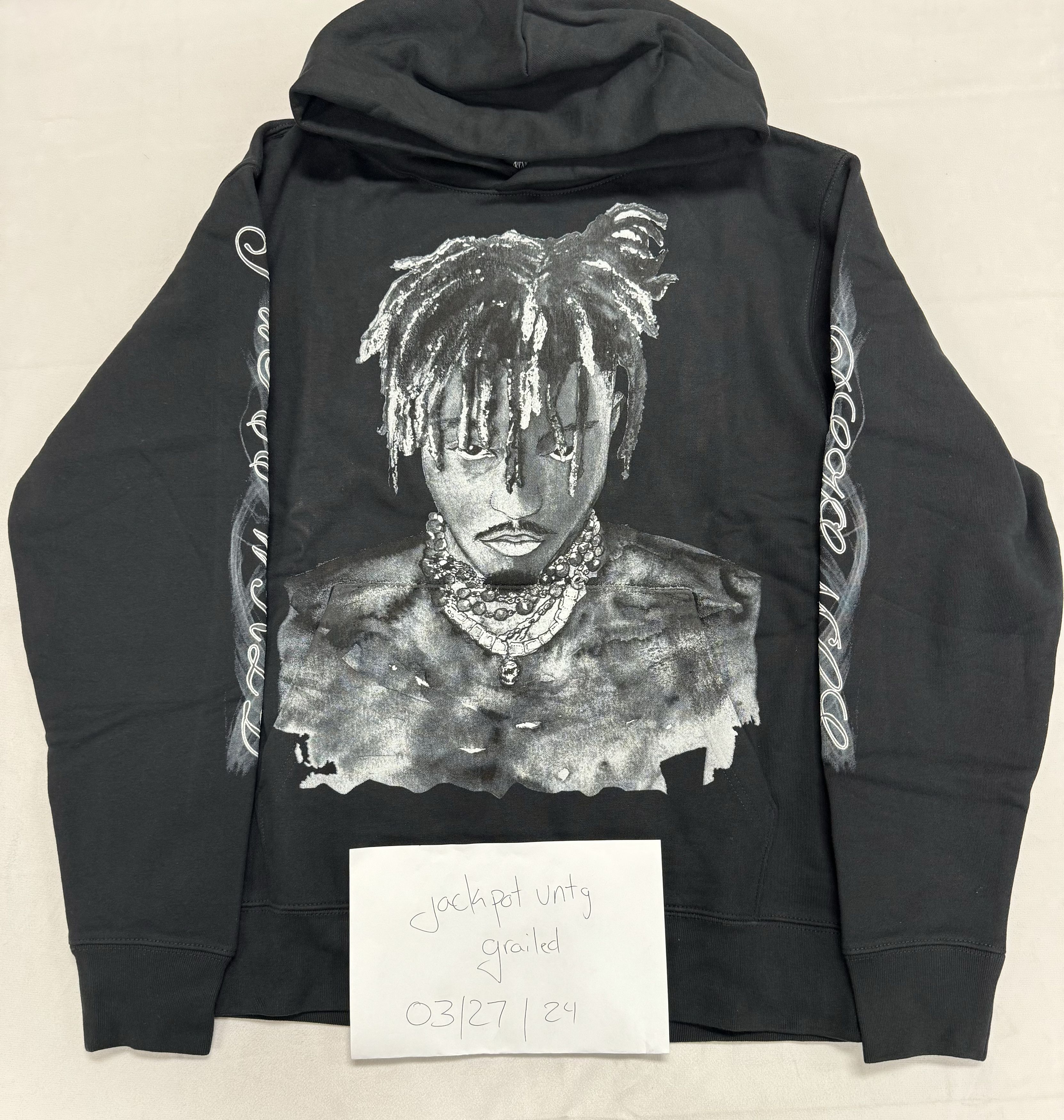 Image of Revenge X Juice Wrld Portrait Logo Hoodie Size Small in Black, Men's