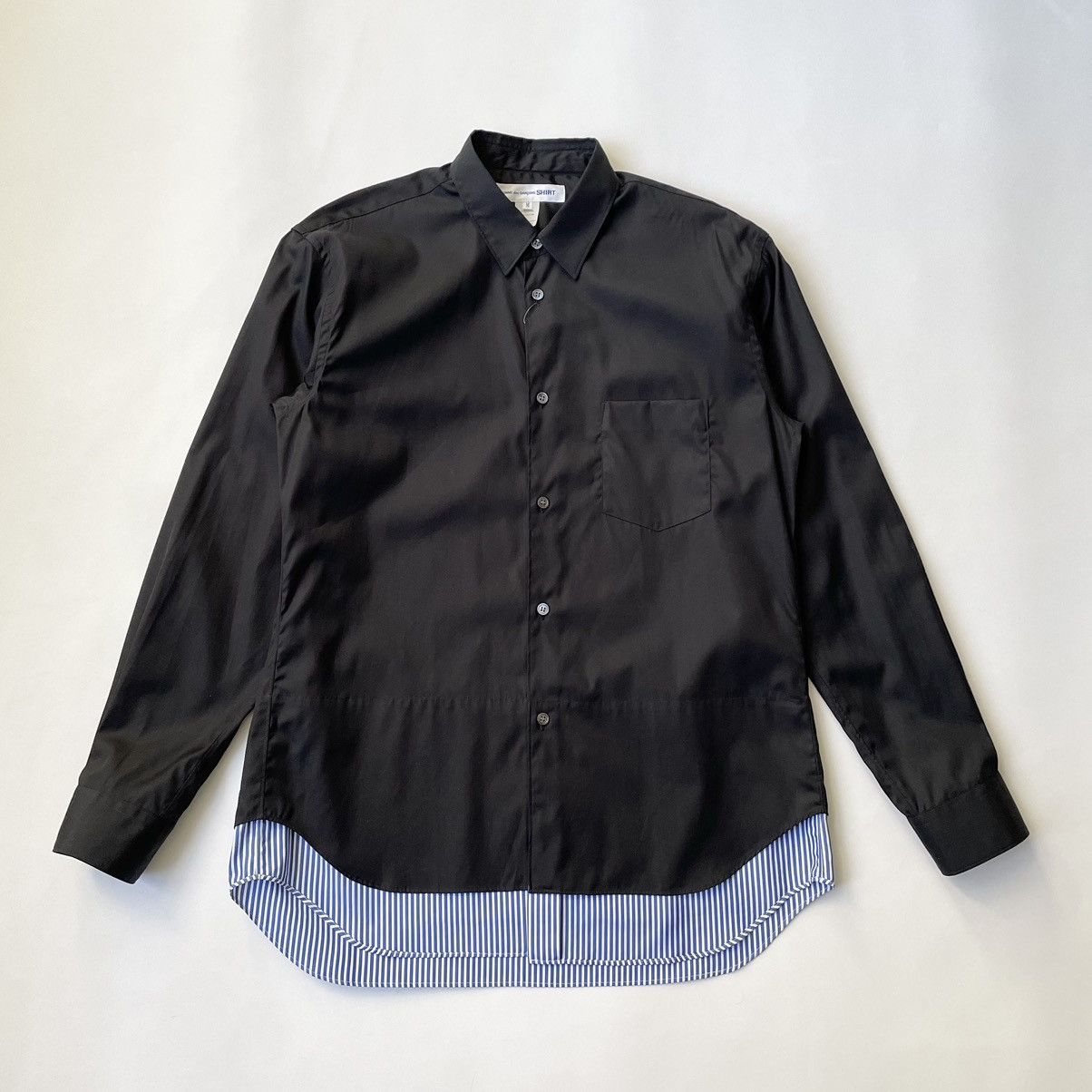 Pre-owned Comme Des Garçons Black/striped Hem Double Layer Shirt In Black/white