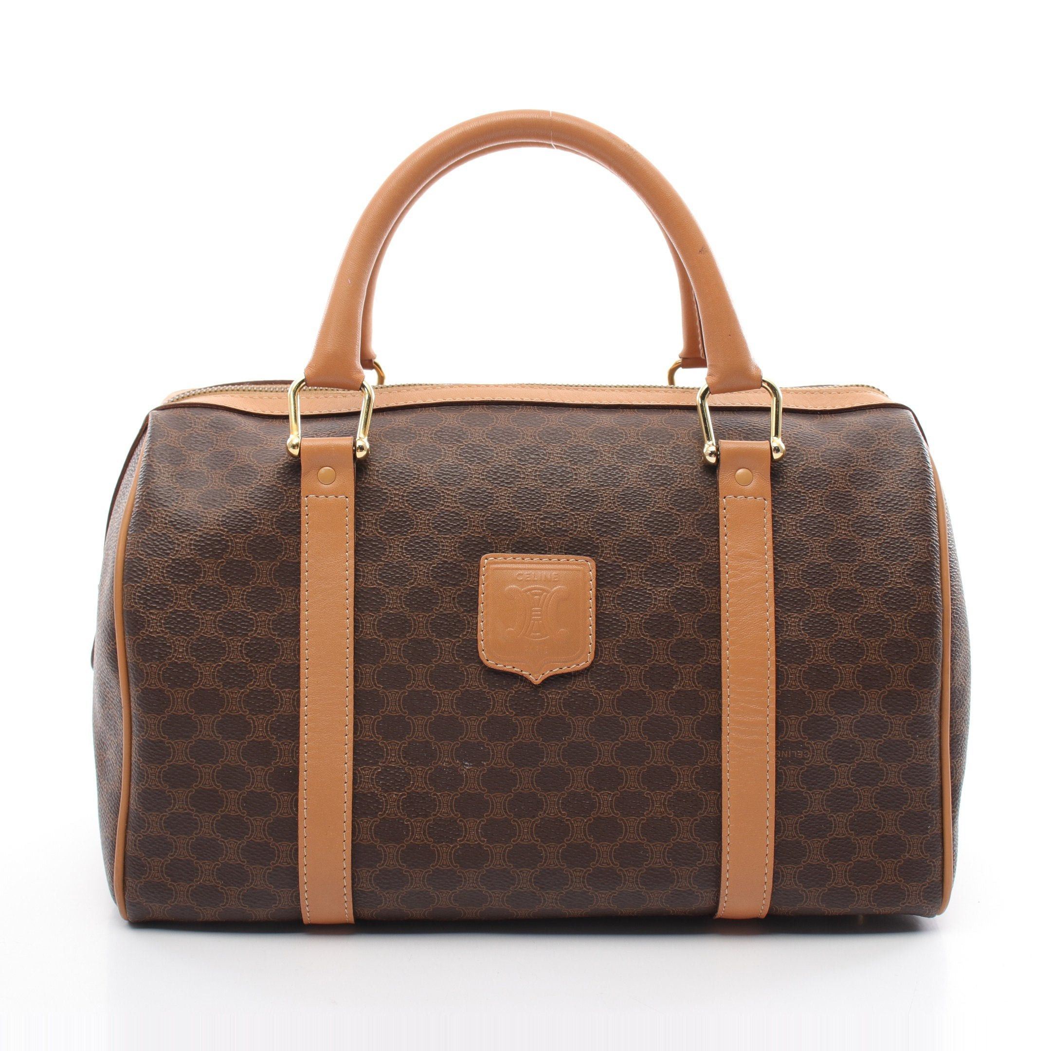 Celine Celine Macadam Handbag Mini Boston Bag Leather Dark Brown Beige Size ONE SIZE - 1 Thumbnail