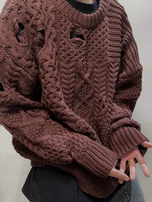 Japanese Brand Retro distressed damage cable knit grunge sweater knitwear Size US XL / EU 56 / 4 - 1 Thumbnail
