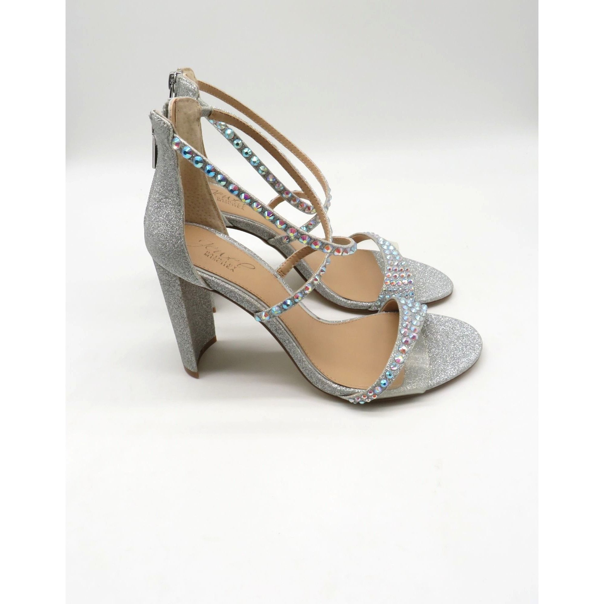 Other Jewel by Badgley Mischka Silver Glitter High Heel Sandals Rh Size US 8.5 / IT 38.5 - 1 Thumbnail