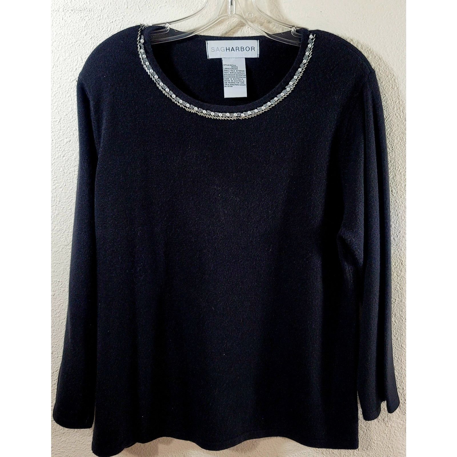 Other Sag Harbor Black Bead Sequin Round Neck Sweater Top Large Size L / US 10 / IT 46 - 5 Thumbnail