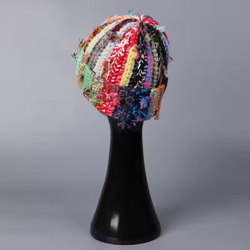 Handmade Multi-strand Twist Mixed Color Knitted Wool Beanie Hat Size ONE SIZE - 10 Thumbnail