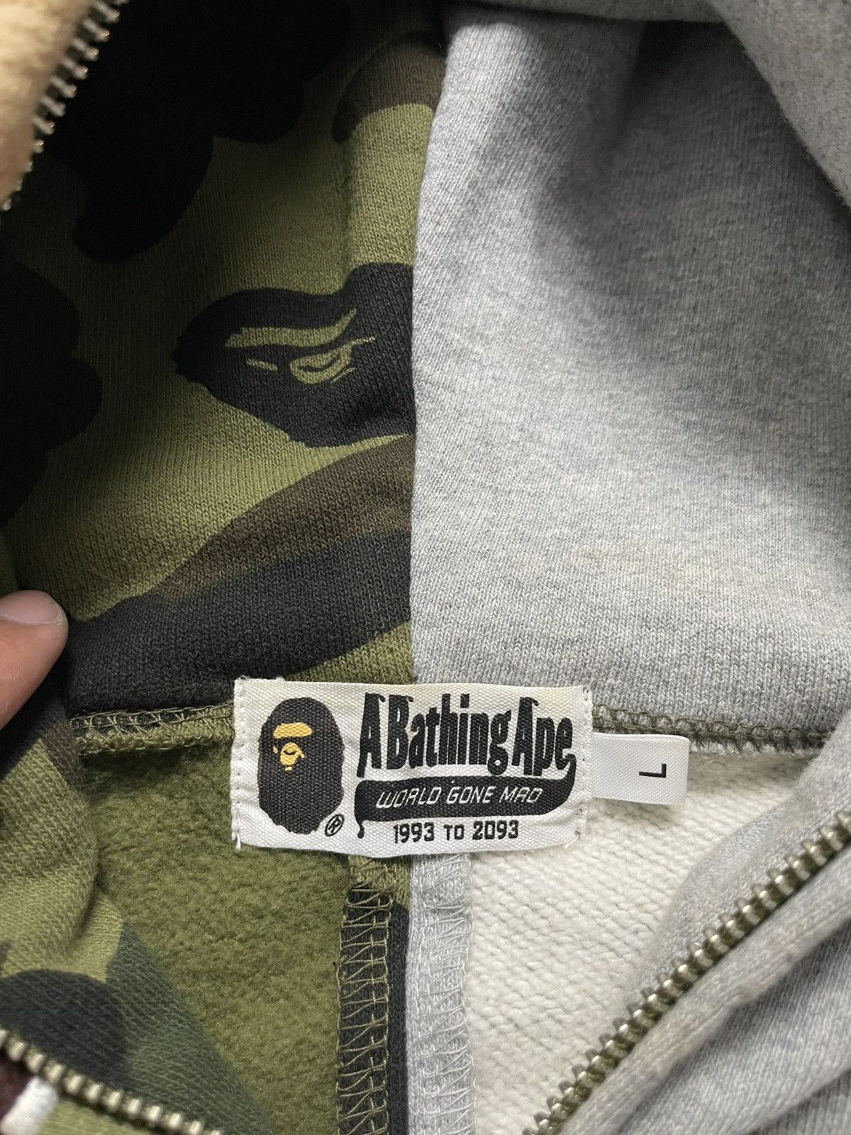 Bape Bape Split Camo/Grey Zip Hoodie Size US L / EU 52-54 / 3 - 15 Thumbnail