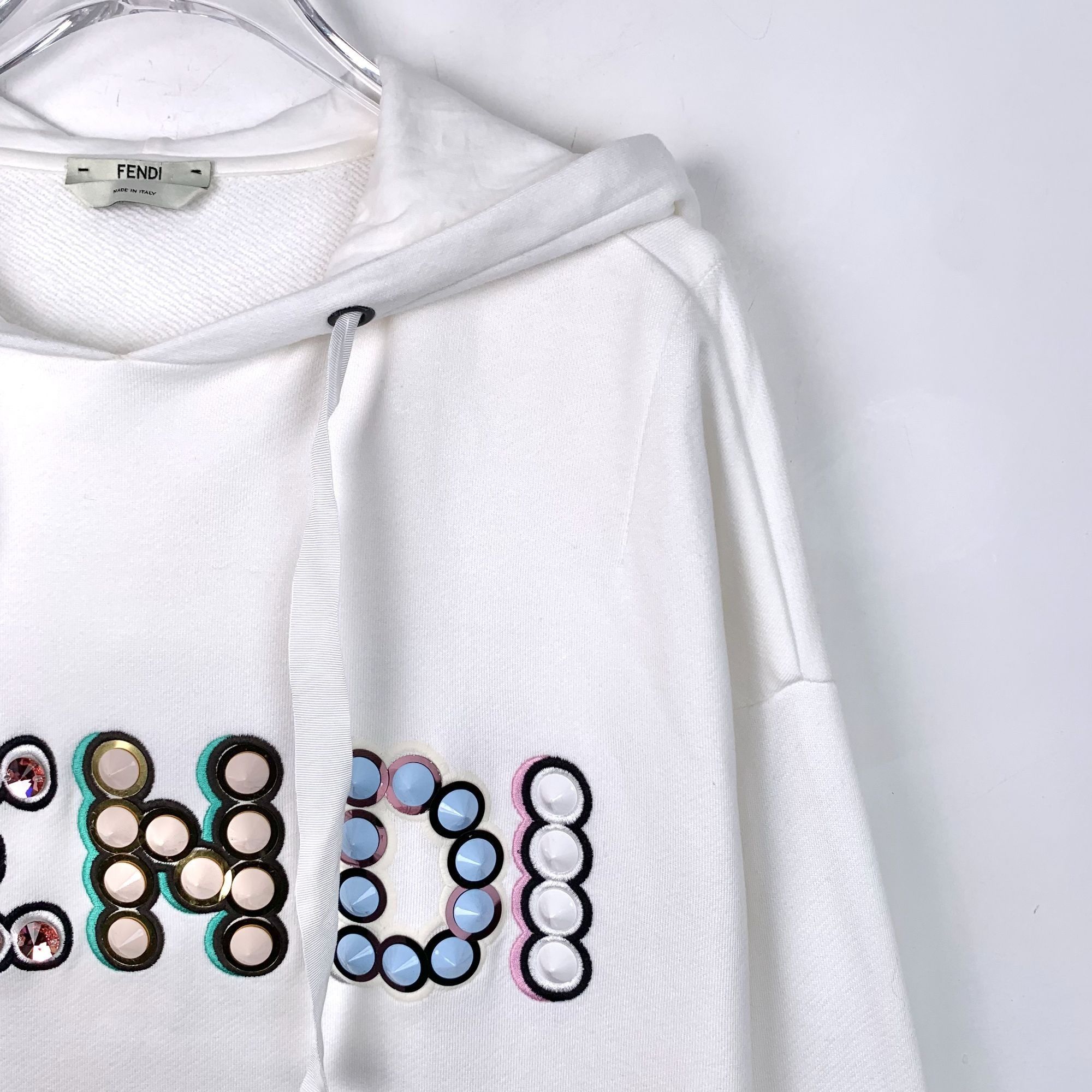 Fendi Fendi White Logo Beaded Embroidery Hooded Sweatshirt Long-Sl Size M / US 6-8 / IT 42-44 - 6 Thumbnail