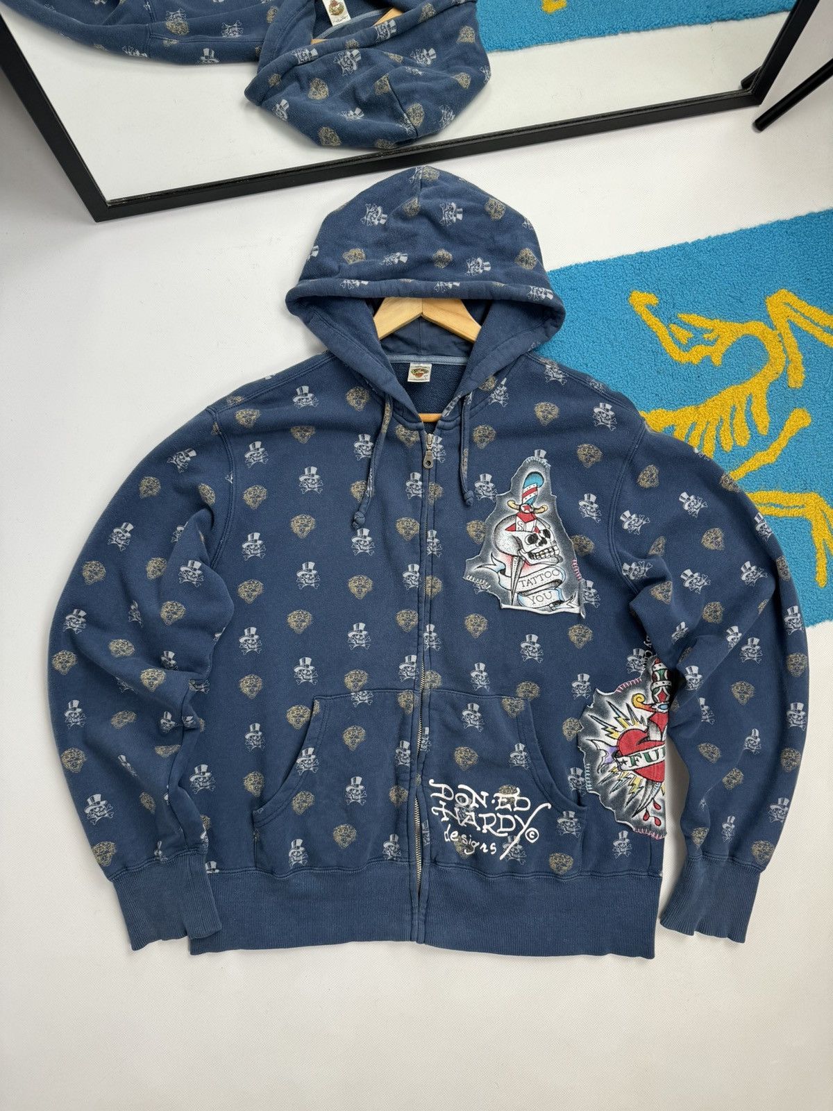 Ed Hardy Vintage Y2K Ed Hardy Monogram Patch Graphic Multilogo Hoodie Size US L / EU 52-54 / 3 - 1 Thumbnail