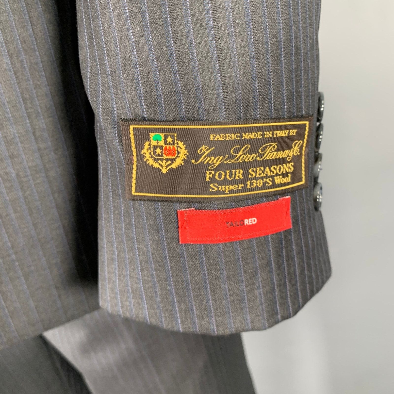 Other TAILO RED Grey Blue Pinstripe Wool Single Breasted Suit Size 40R - 3 Thumbnail