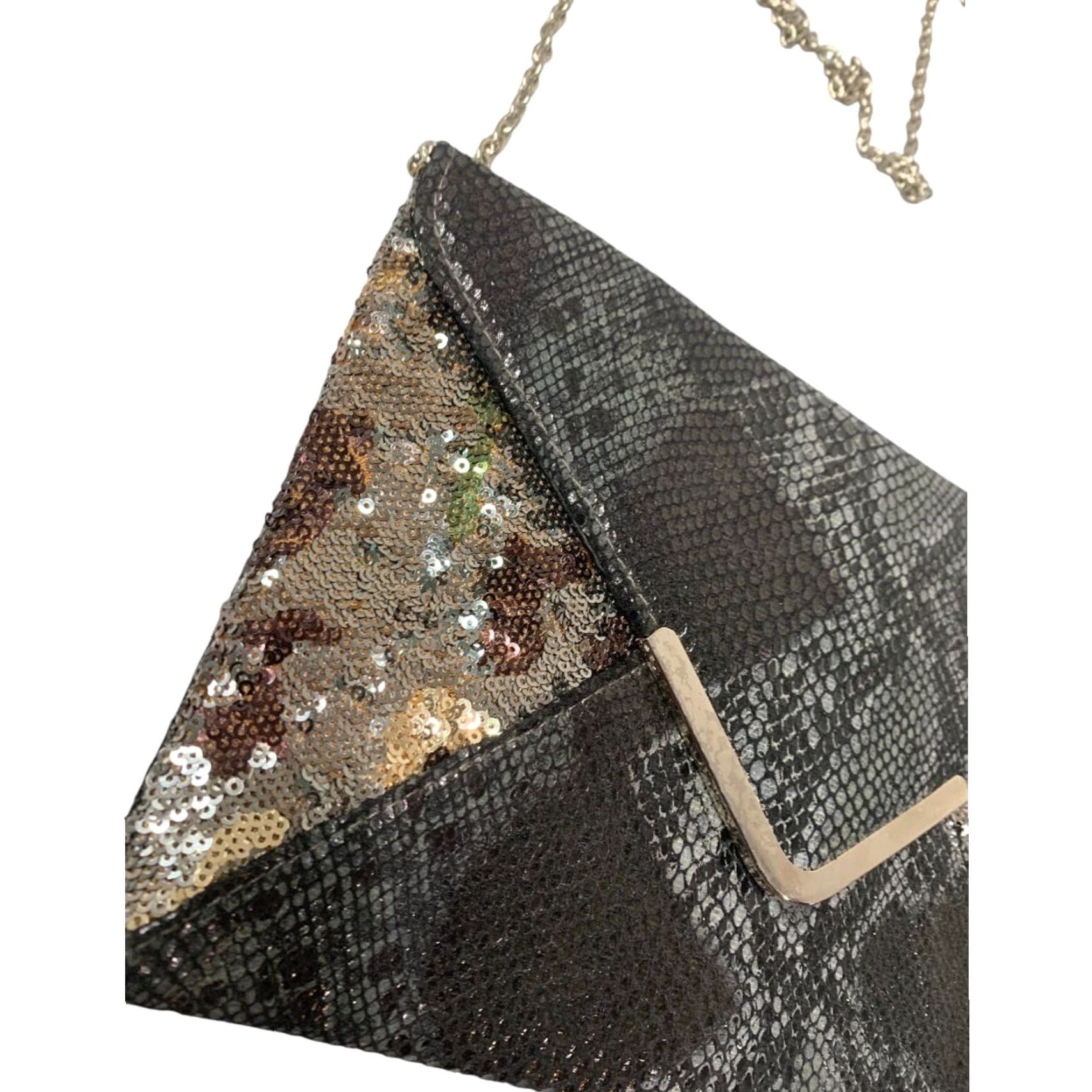 Vintage Y2K Convertible Envelop Clutch Shoulderbag Faux Snakeskin Sequin Women Black Snakeskin Clutch Decade Sequin Shoulderbag Mens? Size ONE SIZE - 3 Thumbnail