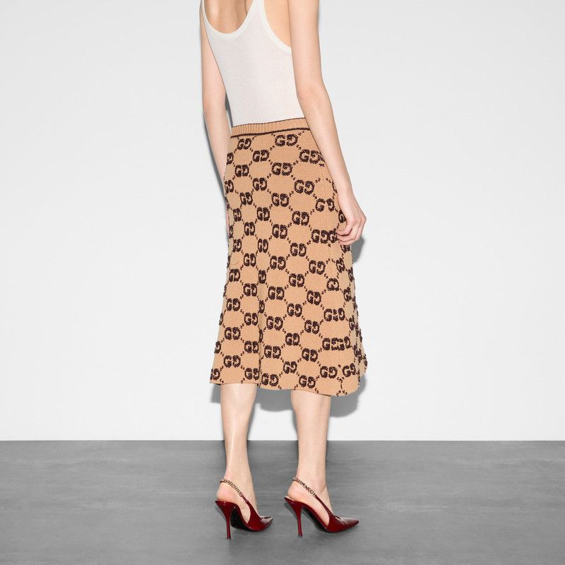 Gucci o1la5ras0526 GG Wool Bouclé Jacquard Skirt in Camel Size 32" / US 10 / IT 46 - 7 Thumbnail