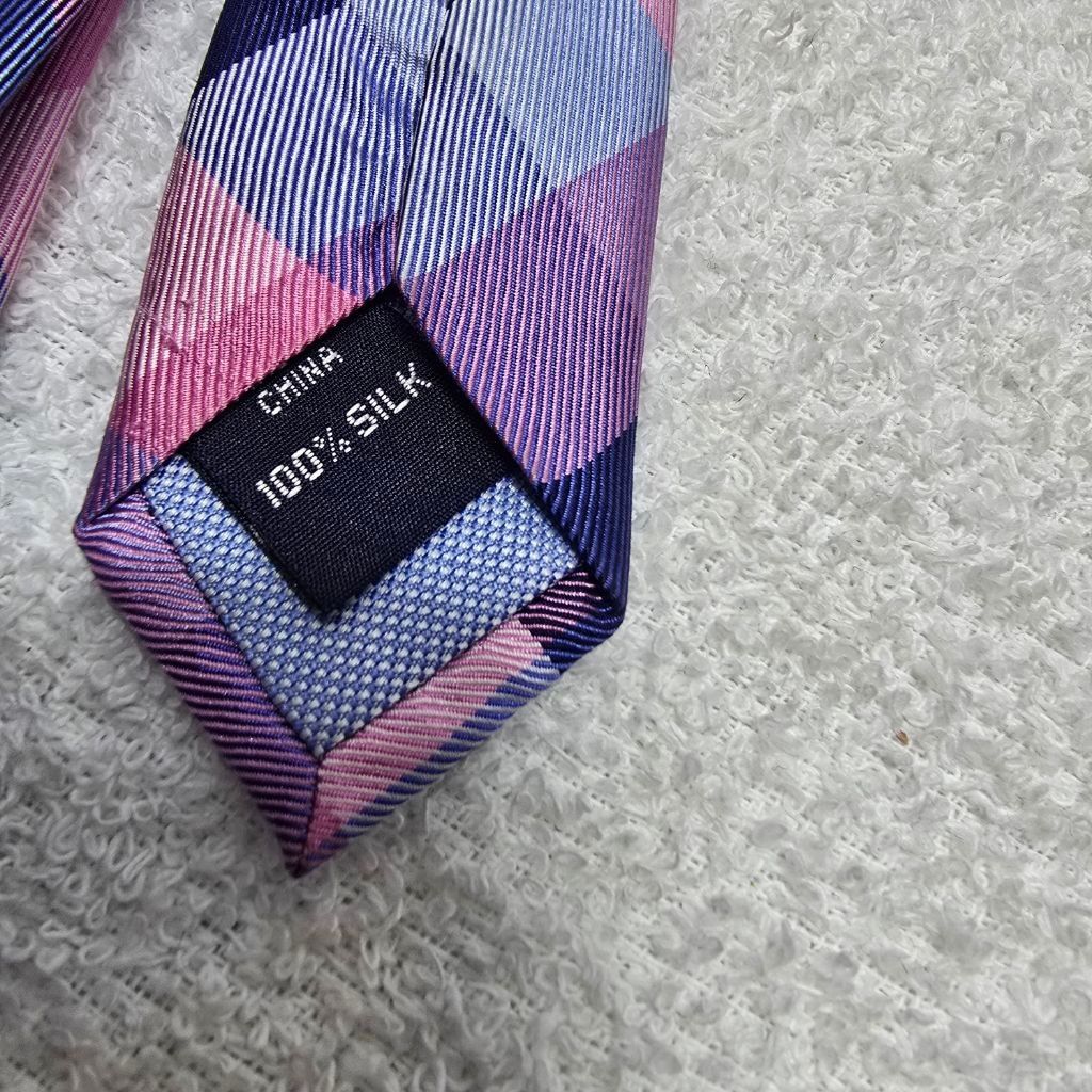 Tommy Hilfiger Men's Tommy Hilfiger Plaid Silk Tie One Size Pink Blue Size ONE SIZE - 6 Thumbnail
