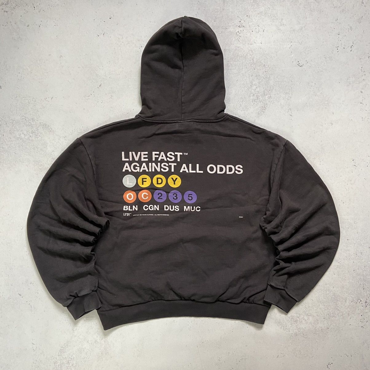 Pre-owned Lfdy X Vintage Lfdy Live Fast Against All Odds Oversized Hoodie Y2k Baggy In Faded Black