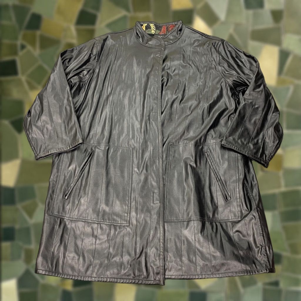 Vintage KOOS of Course Coat Womens 2X Black Faux Leather Vinyl Mandarin Collar Lined Size XXL / US 16-18 / IT 52-54 - 1 Thumbnail