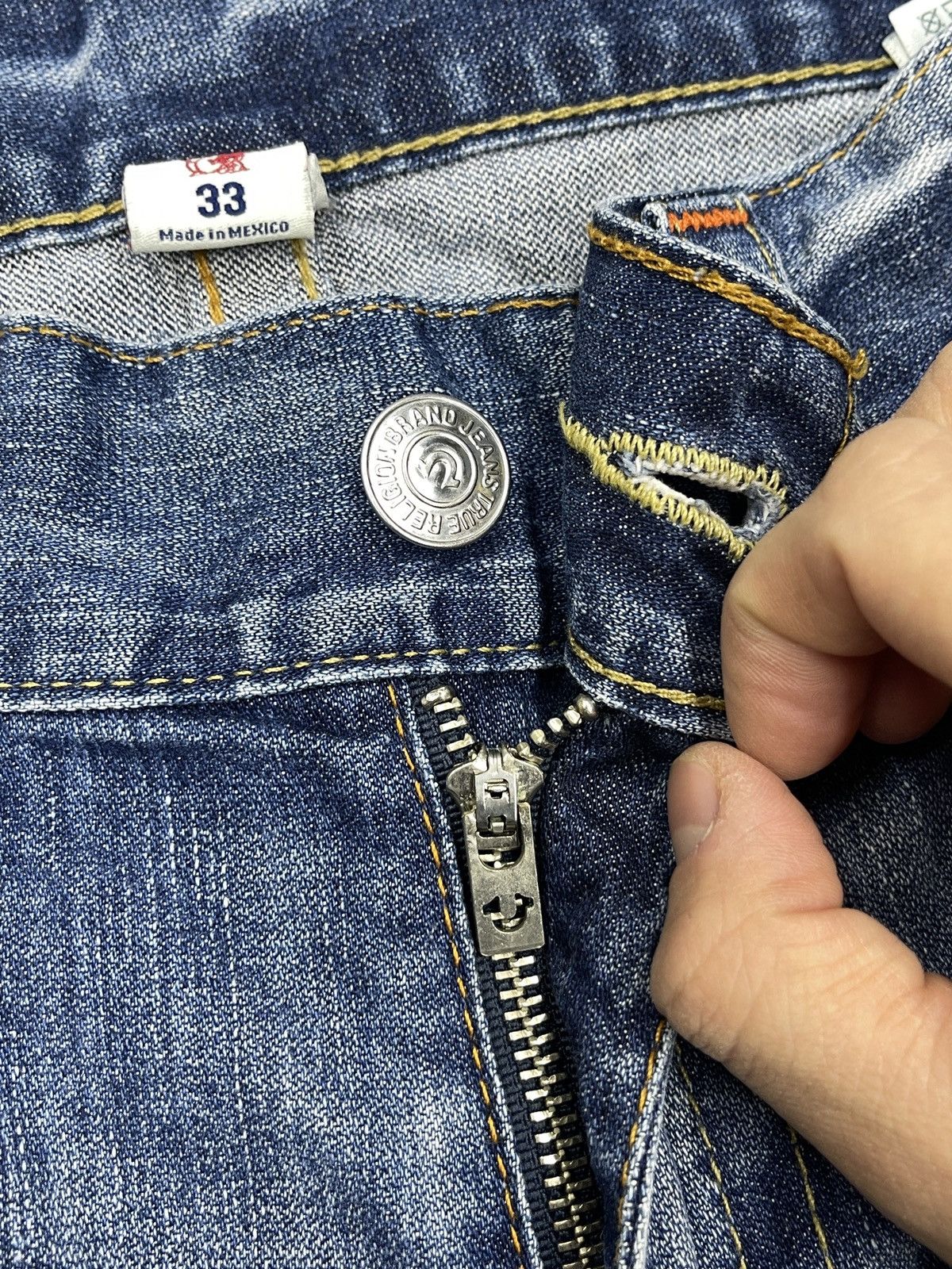 True Religion Mens True Religion Flap OM Denim Jeans With Holes Size 33 Size US 33 - 14 Thumbnail