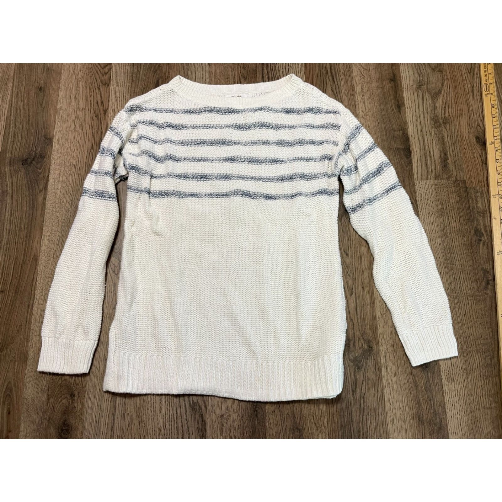 Vintage Maurices Sweater Women's Medium White Blue Pullover Knit Round Neck Long Sleeve Casual Regular Size M / US 6-8 / IT 42-44 - 2 Thumbnail