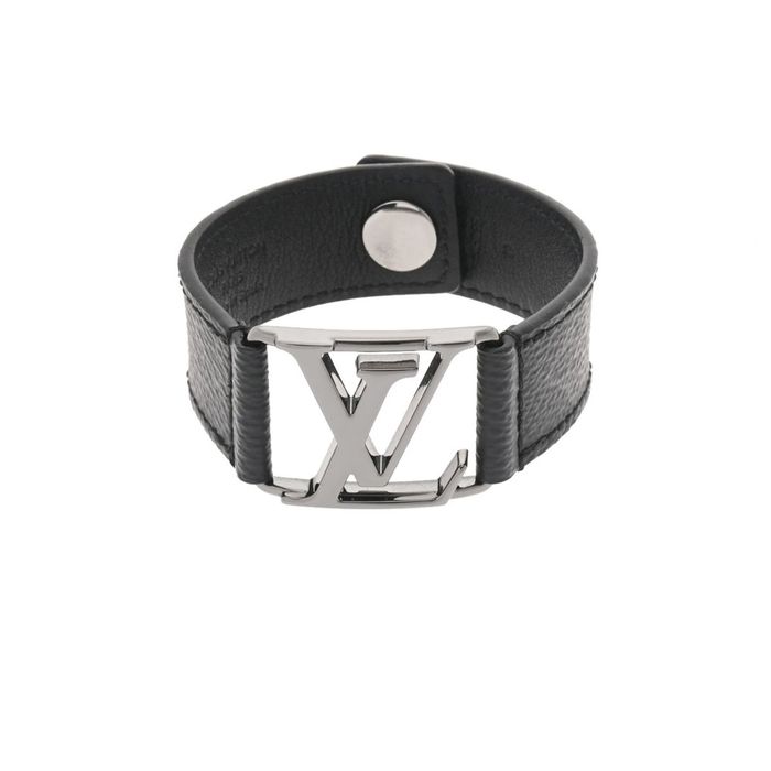 Auth Louis Vuitton Eclipse Monogram Leather Bangle Bracelet Black