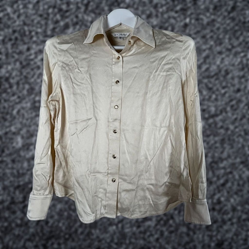 St. John St. John Beige Silk Blend Long Sleeve Button-Down Blouse Size 2 Casual Womens Shirt Size XS / US 0-2 / IT 36-38 - 1 Thumbnail