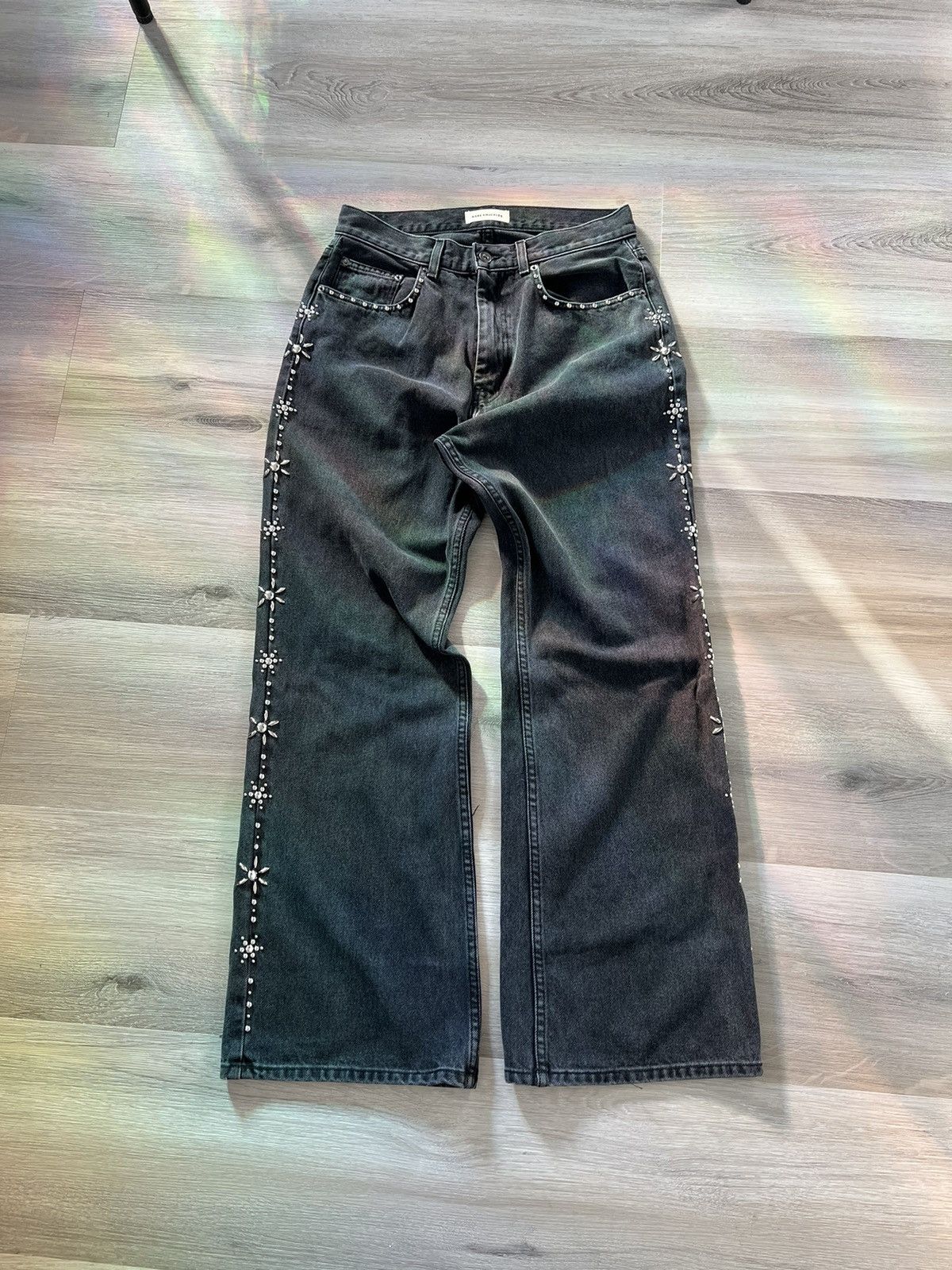 image of Bare Knuckles Bareknuckles Serge Studded Loose Bootcut Jeans in Black, Men's (Size 32)