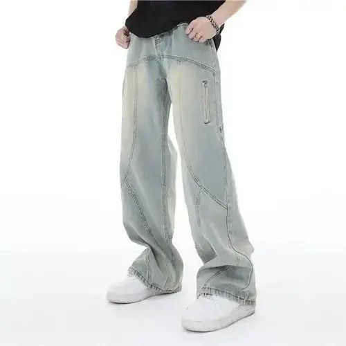 Jean Topstitched Seam Baggy Flared Jeans Men y2k Size US 32 / EU 48 - 3 Thumbnail