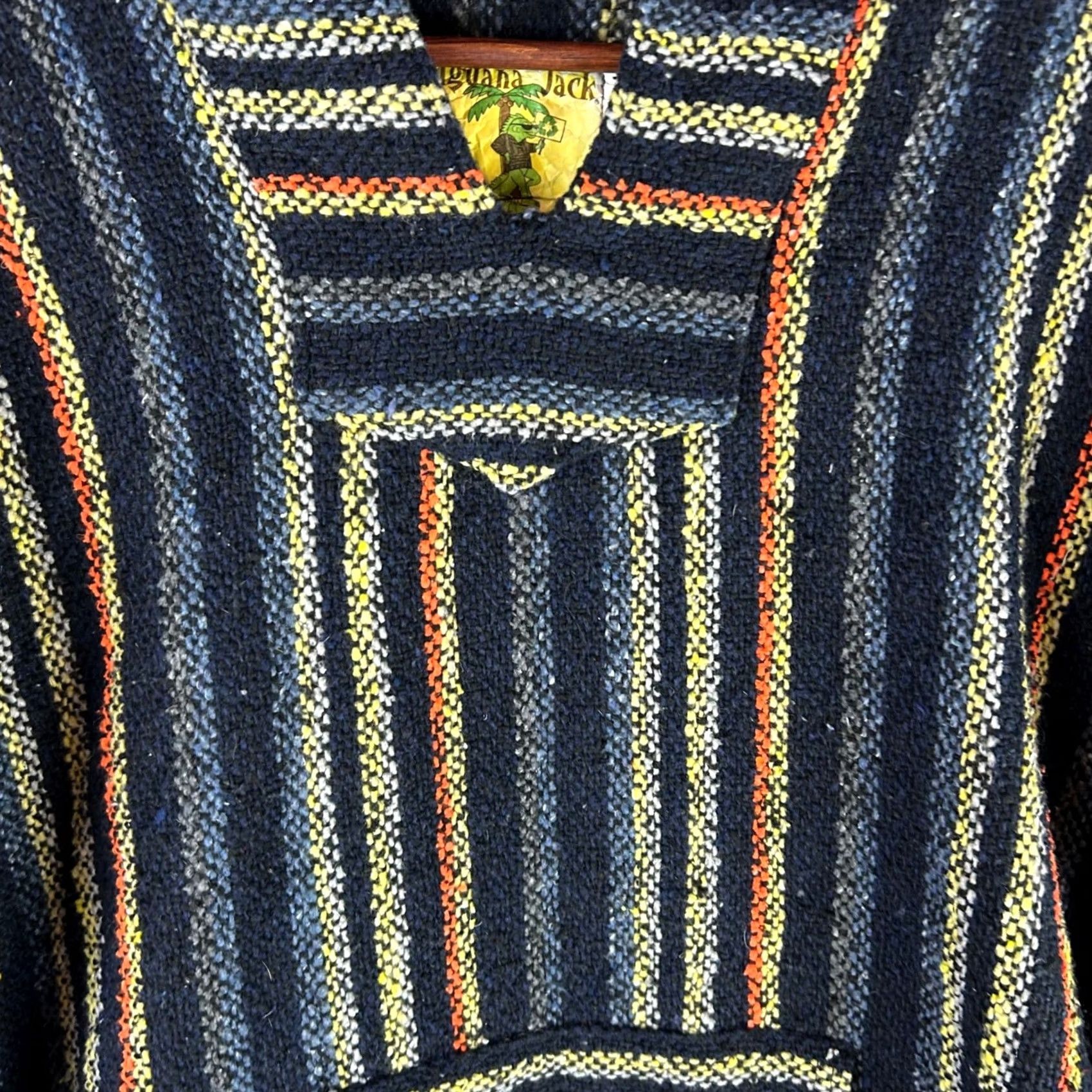 Vintage Iguana Jack Baja Hoodie Pullover Striped Hooded Sweatshirt XL Made in Mexico Size US XL / EU 56 / 4 - 4 Thumbnail