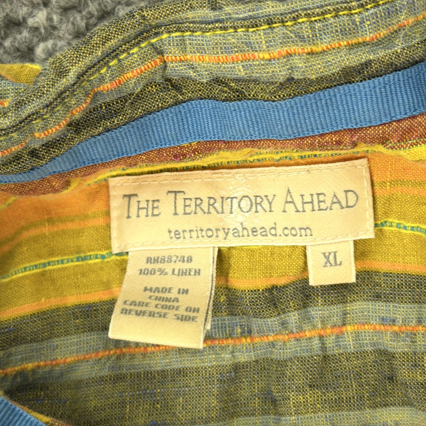 The Territory Ahead The Territory Ahead Shirt Mens XL Yellow Green Stripe 100% Linen Short Sleeve Size US XL / EU 56 / 4 - 4 Thumbnail
