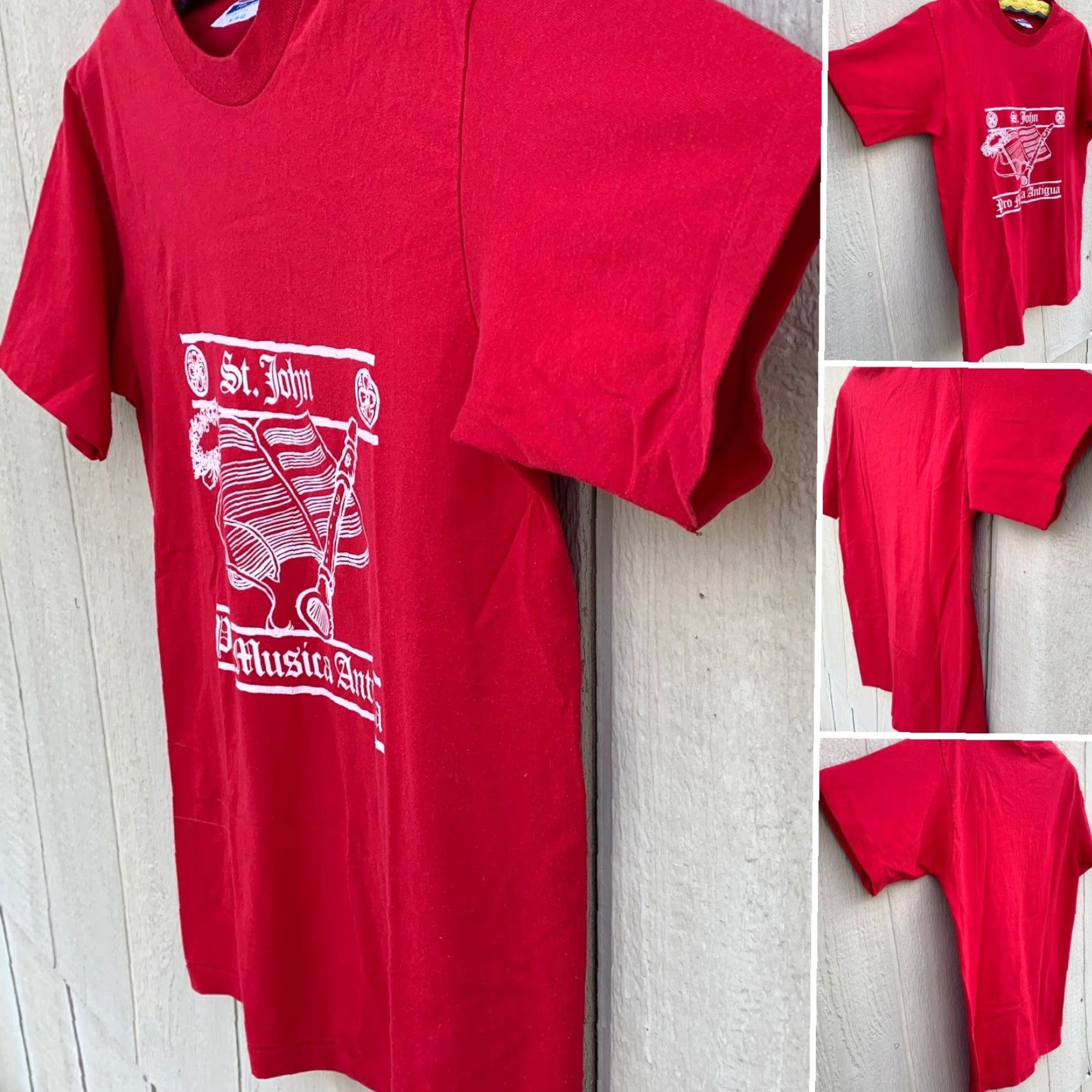 Hanes VINTAGE Hanes St. John Pro Musica Antigua T-Shirt Graphic Tee M Red Mens 1980s Size US M / EU 48-50 / 2 - 2 Thumbnail
