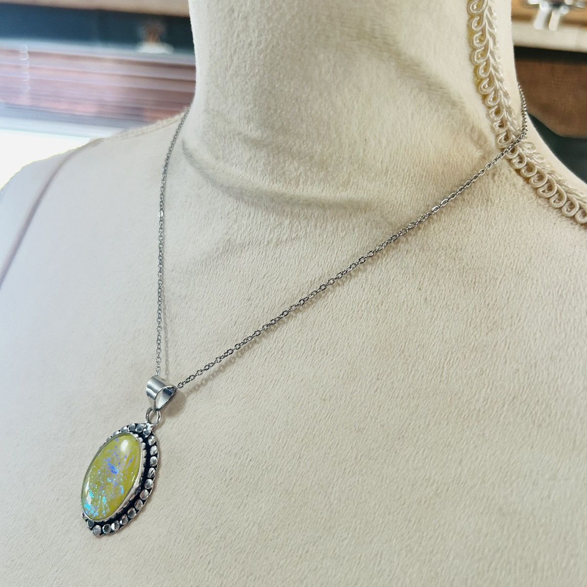 Handmade Handcrafted simulated opal framed 925 sterling necklace Size ONE SIZE - 3 Thumbnail