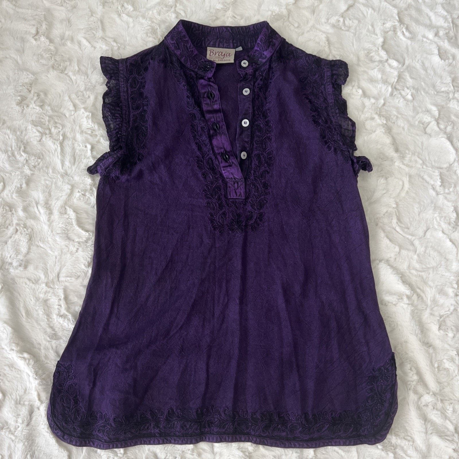 Other Braja Embroidered Top Blouse Sz M Purple Short Sleeve Size M / US 6-8 / IT 42-44 - 1 Thumbnail
