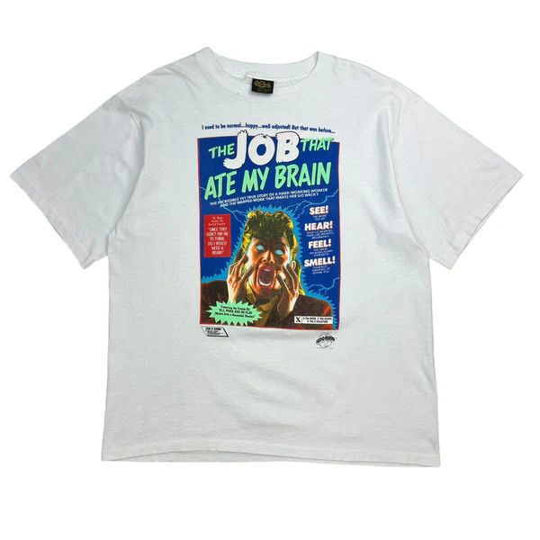 image of Vintage 1989 Matt Groening Fun-O-Rama “The Job Ate My Brain” Tee in White, Men's (Size XL)