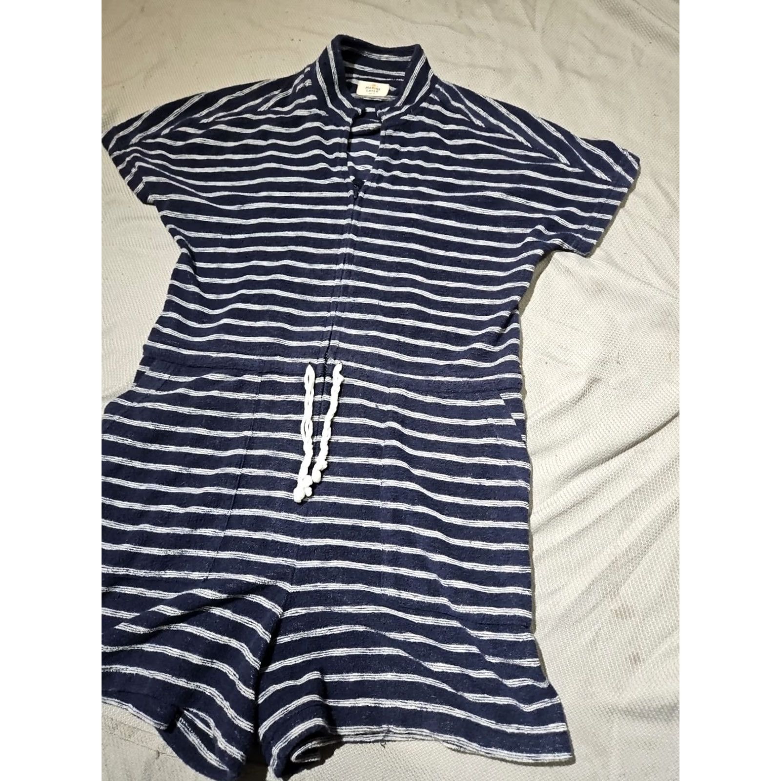 Marine Layer VINTAGE Marine Layer Shirt Romper Womens Medium Blue Stripe Drawstring Zip One Piece Size 32" / US 10 / IT 46 - 4 Thumbnail