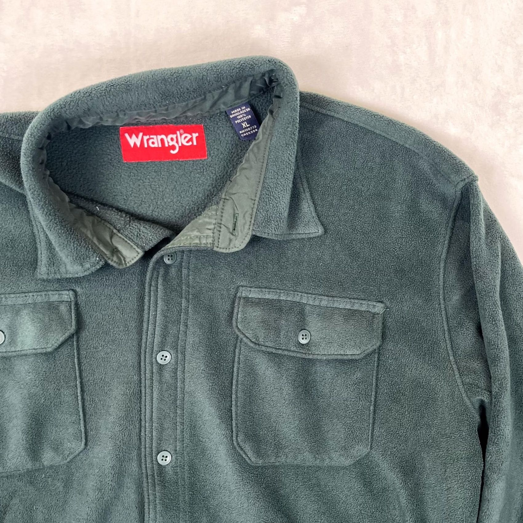 Wrangler Wrangler Shirt Mens XL Green Solid Fleece Long Sleeve Button Front Casual Size US XL / EU 56 / 4 - 2 Thumbnail