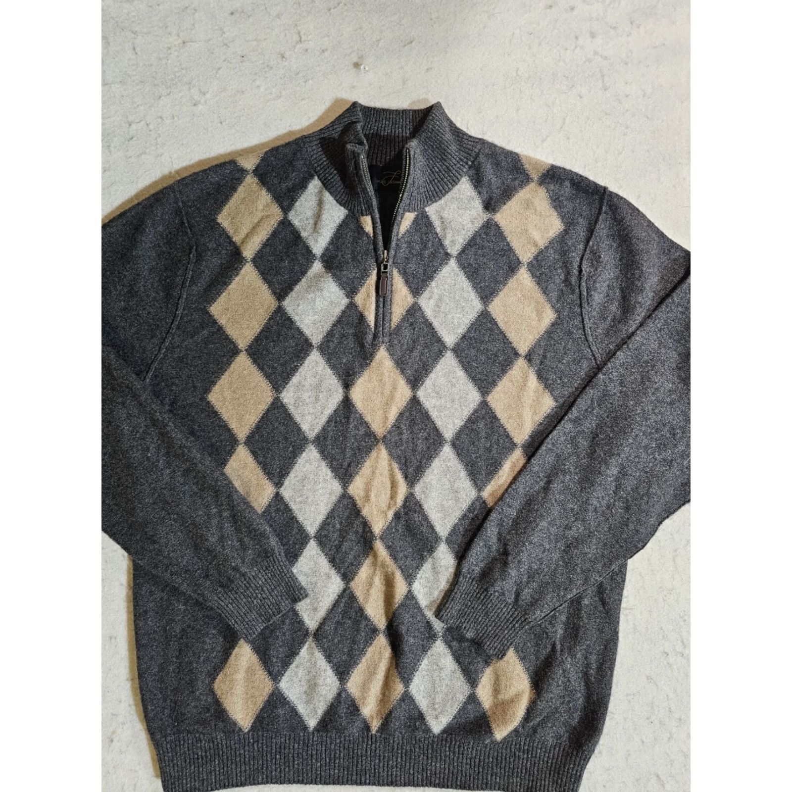 Vintage Pure Cashmere 1/4 Zip Pullover Argyle Sweater Women's Size Large Size L / US 10 / IT 46 - 2 Thumbnail