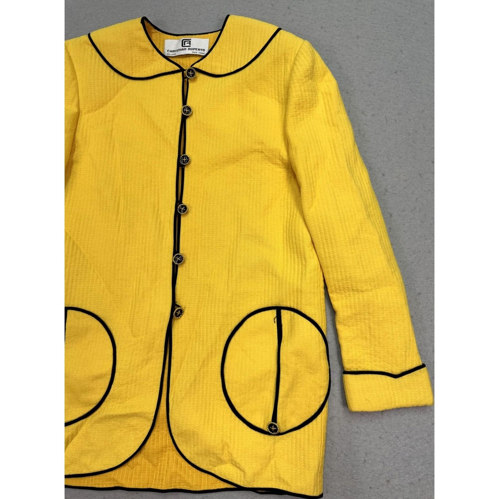 Vintage VINTAGE Christian Ruperto Jacket Womens Medium Yellow Black Trim Mod Coat Size M / US 6-8 / IT 42-44 - 2 Thumbnail