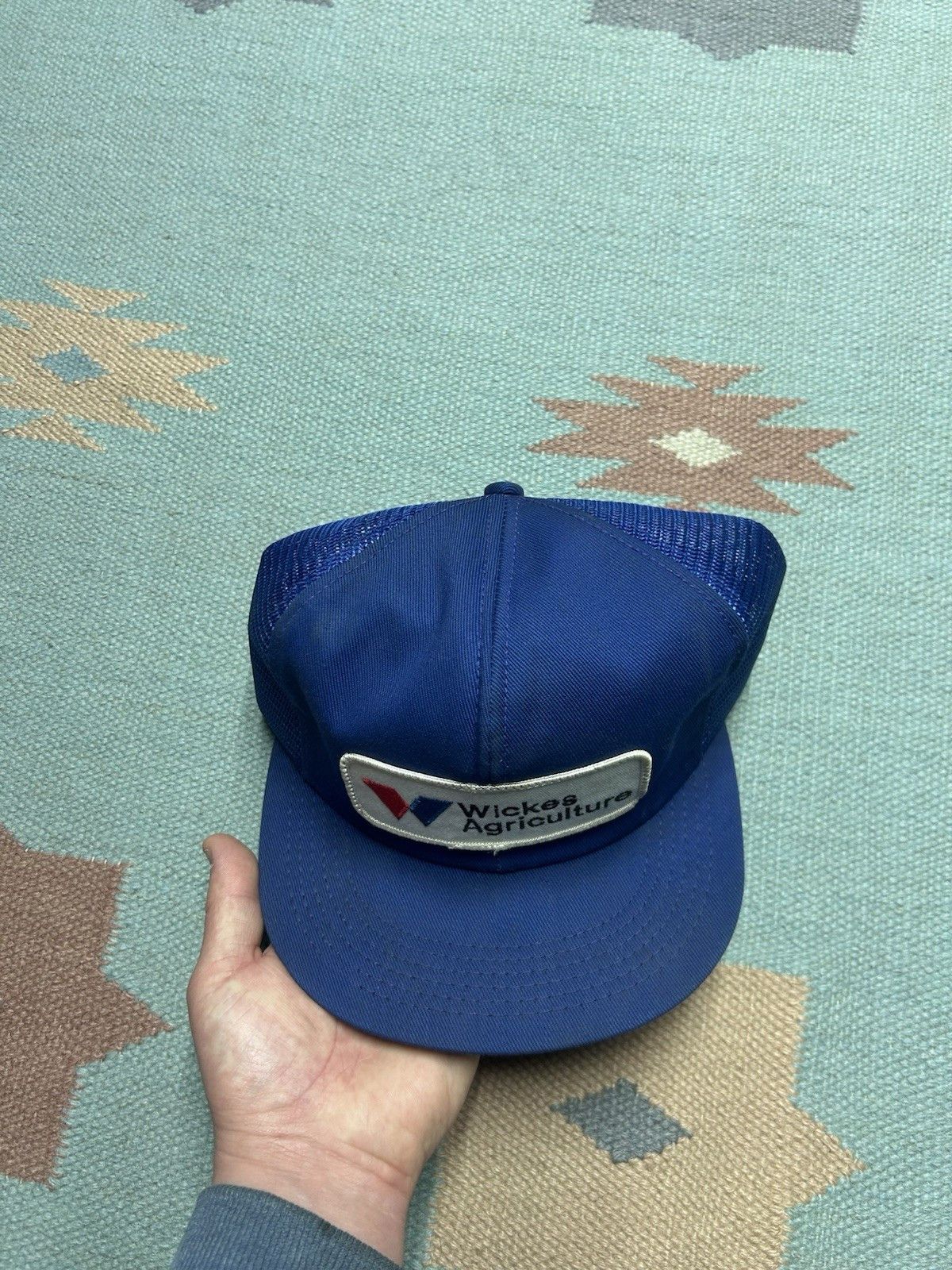 Vintage Vtg k products bran trucker hat Wickes Agriculture patch USA Size ONE SIZE - 4 Thumbnail