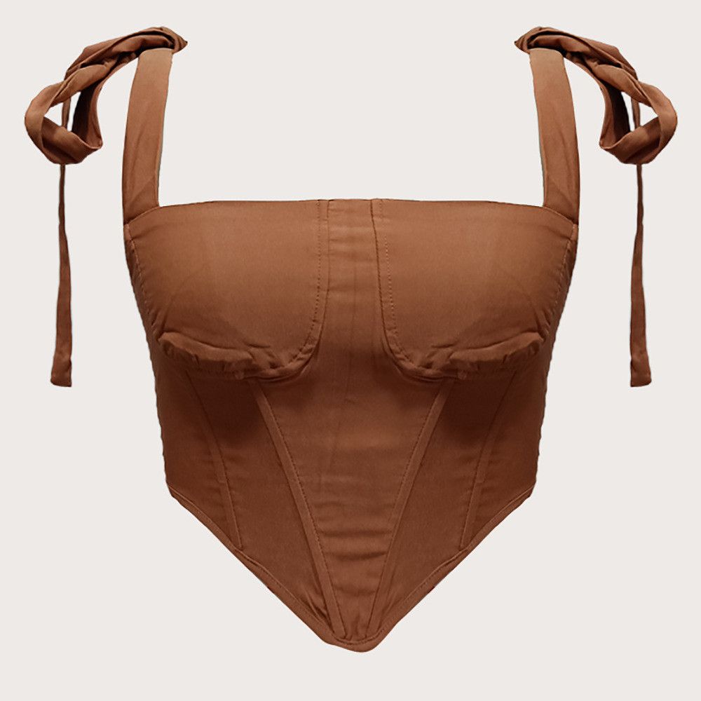 image of Vintage Hottie Sexy Strappy Bomber Top Halter Tank Top in Brown, Women's (Size Medium)
