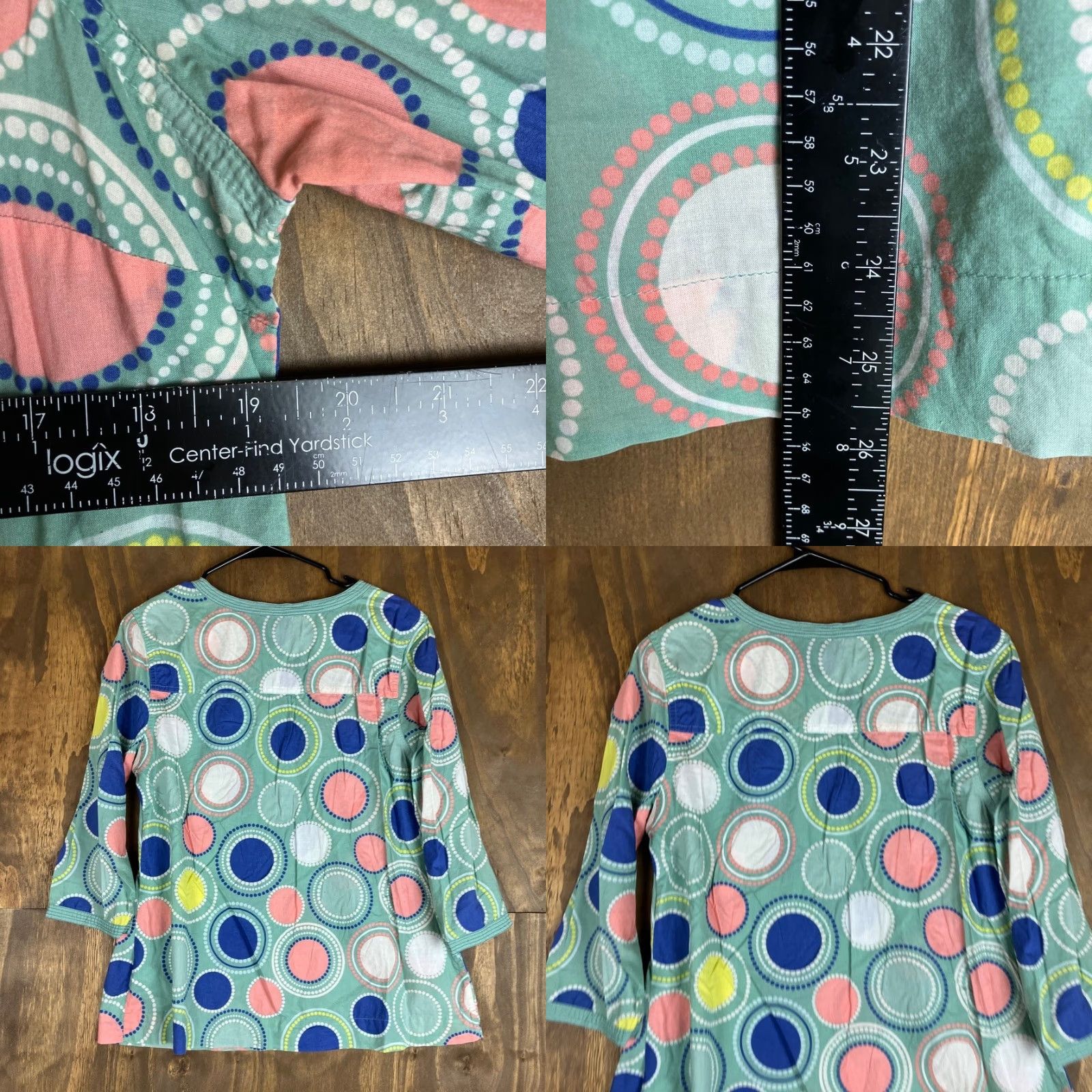 Boden Boden Womens Blouse Mint Green Multicolor Circles 3/4 Sleeve 100% Cotton 8 Regular V-Neck Womens Blouse Office Workwear Casual Formal Size M / US 6-8 / IT 42-44 - 8 Thumbnail