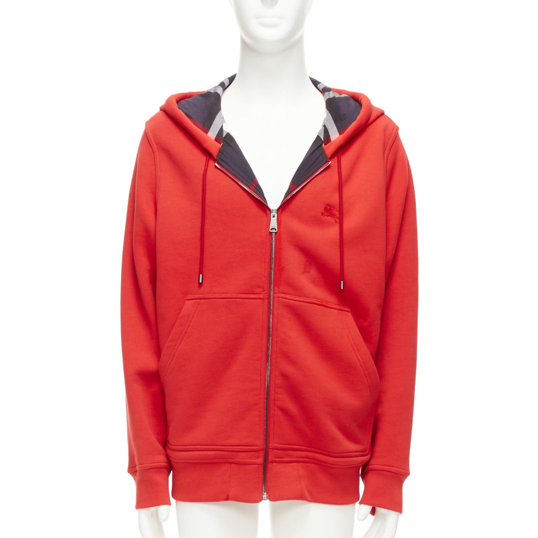 Burberry BURBERRY red cotton blend house check lined logo oversized hoodie XS Size US S / EU 44-46 / 1 - 1 Thumbnail