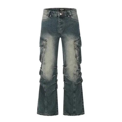 Japanese Brand Streetwear Side Pockets Washed Baggy Blue Jean Unisex Size US 30 / EU 46 - 4 Thumbnail
