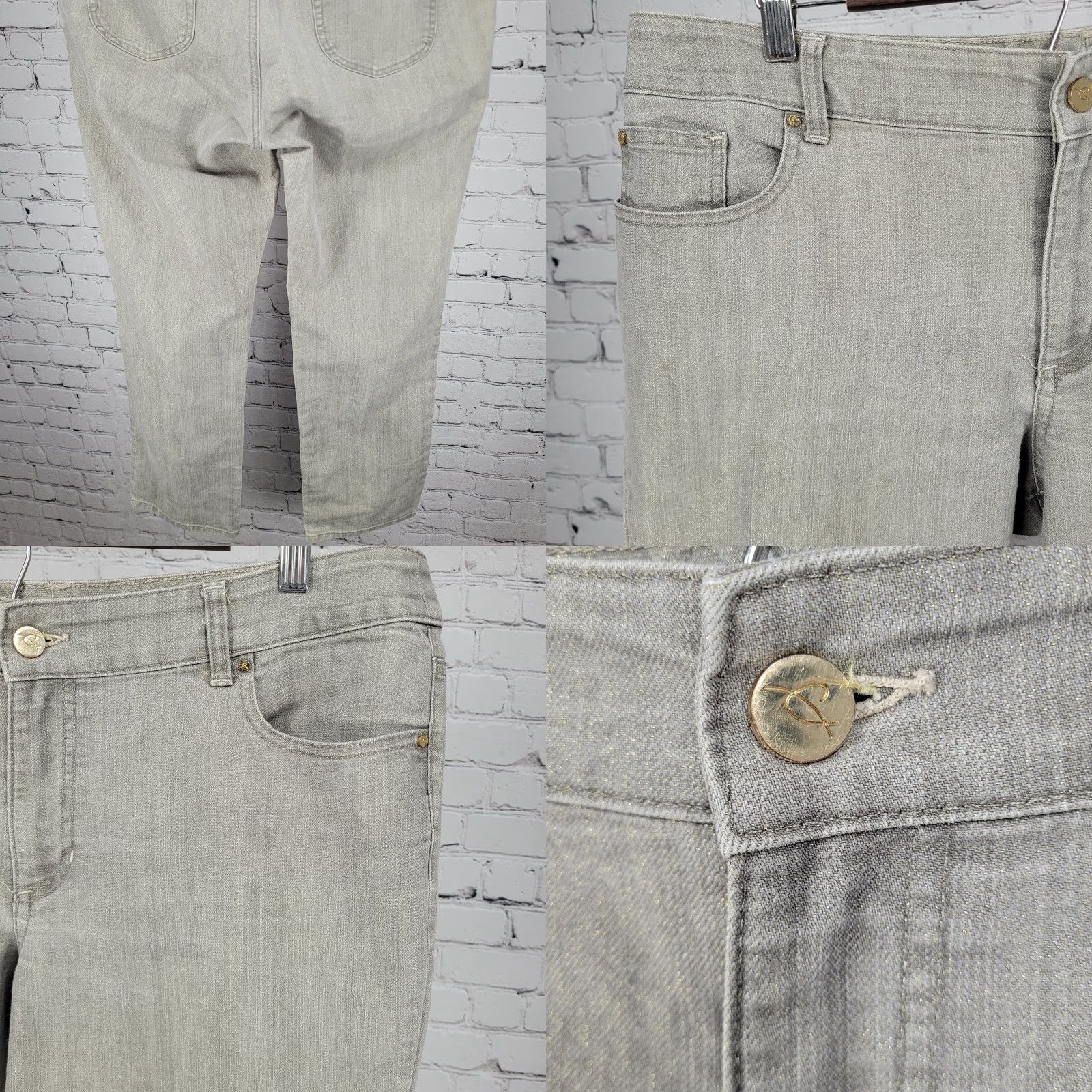 Vintage Chico's Jeans Slim Leg Mid Rise 3 US 16 Platinum Shimmer Ultimate Fit (36x29) Size 26" / US 2 / IT 38 - 8 Thumbnail