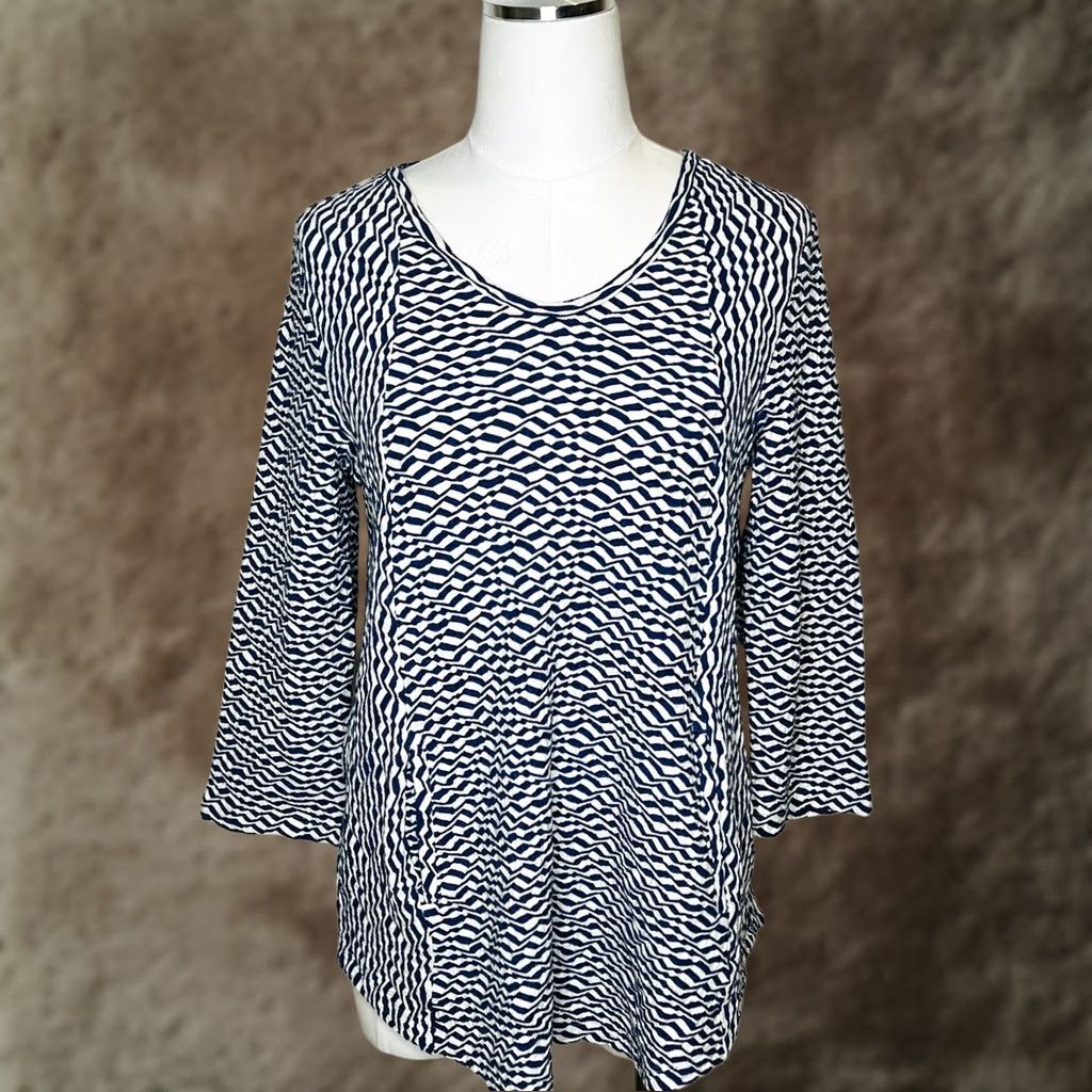Habitat Habitat Wave Top Shirt Womens XS Blue White Abstract Print Half Sleeve Everyday Shirt Size XS / US 0-2 / IT 36-38 - 1 Thumbnail