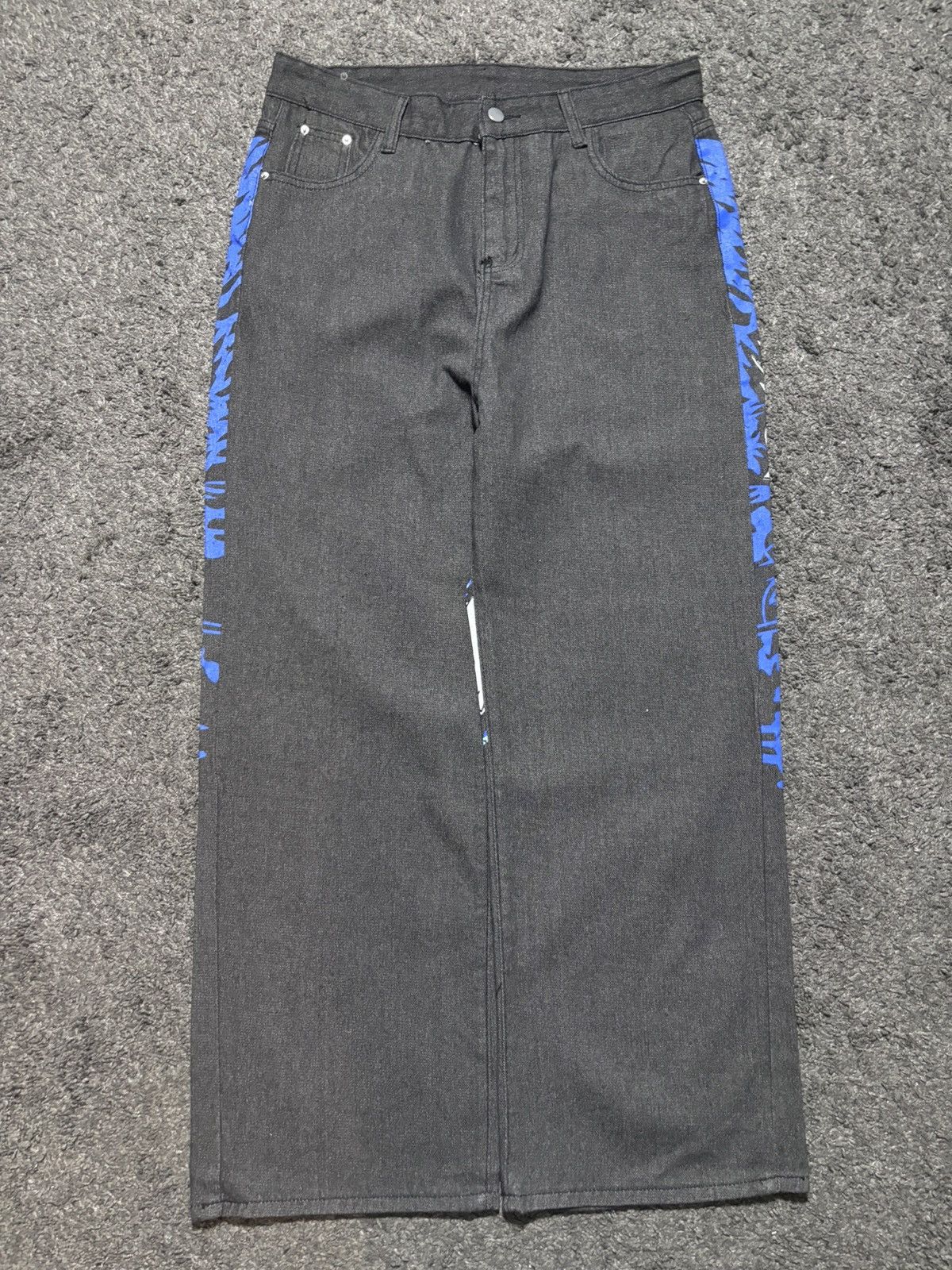 Jean Vintage money talks rare blue white dark gray baggy jeans Size US 35 - 13 Thumbnail
