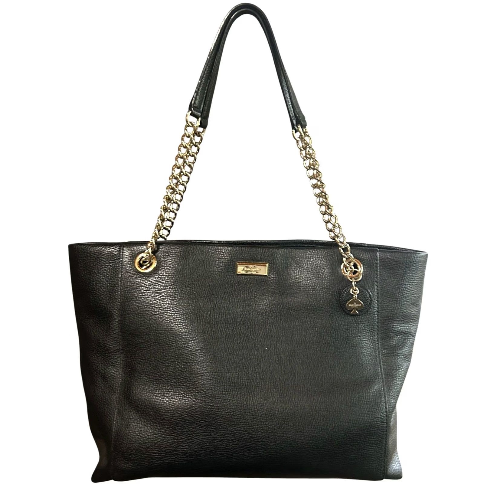 Vintage kate spade new york Black Leather Tote Shoulder Bag W/Chain Straps Women Purse Size ONE SIZE - 2 Thumbnail