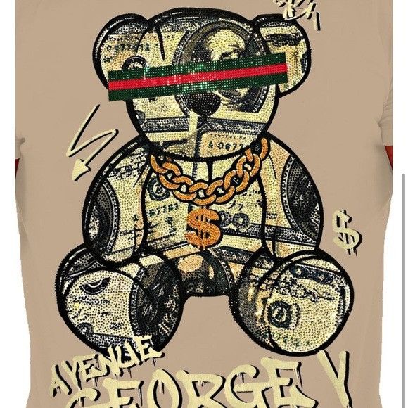 Designer George V Black Beige Designer Men’s Rhinestone Tee Shirt Size US XXL / EU 58 / 5 - 2 Thumbnail