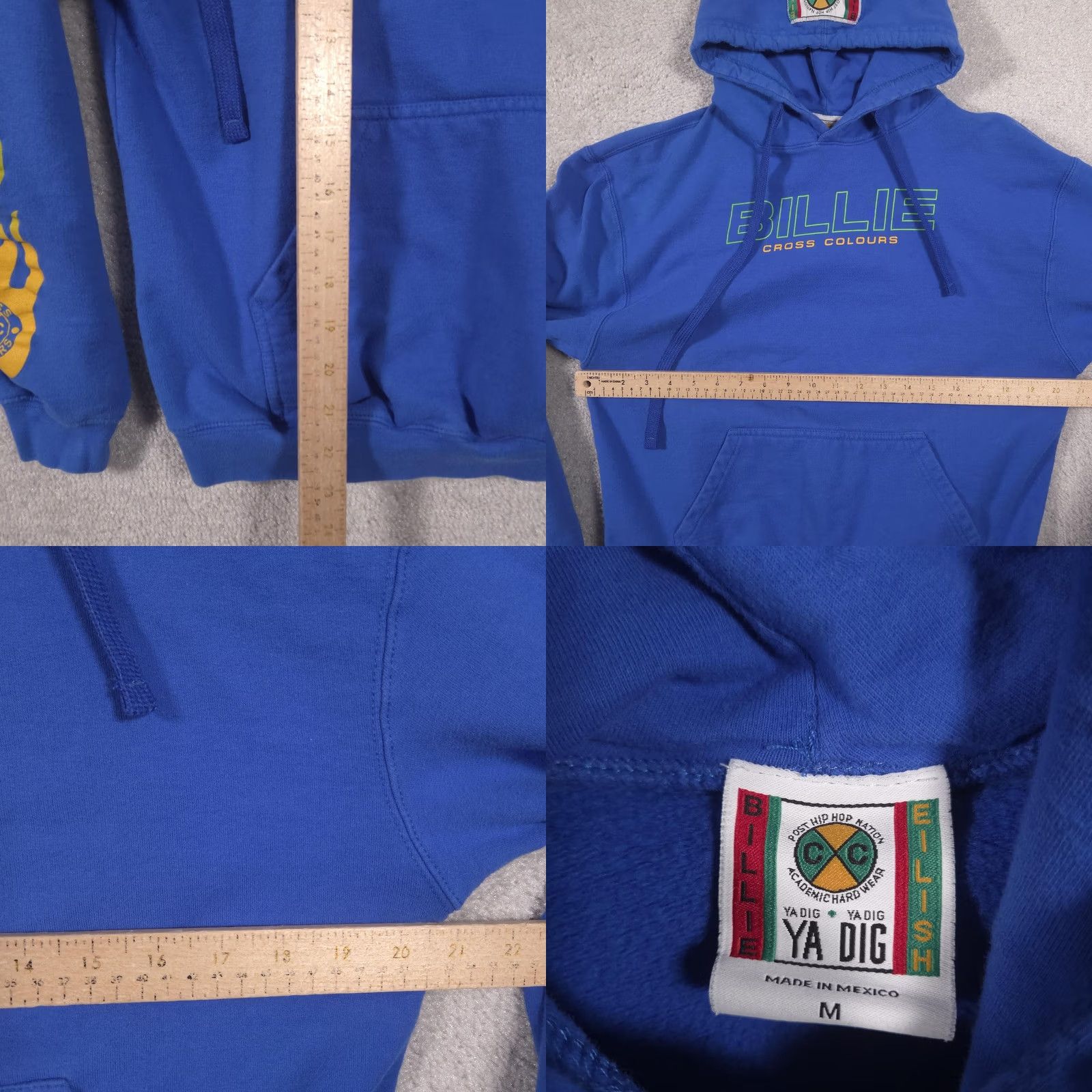 Vintage Cross Colours Hoodie Mens M Blue Pullover Billie Eilish Flames Graphic Size US M / EU 48-50 / 2 - 8 Thumbnail