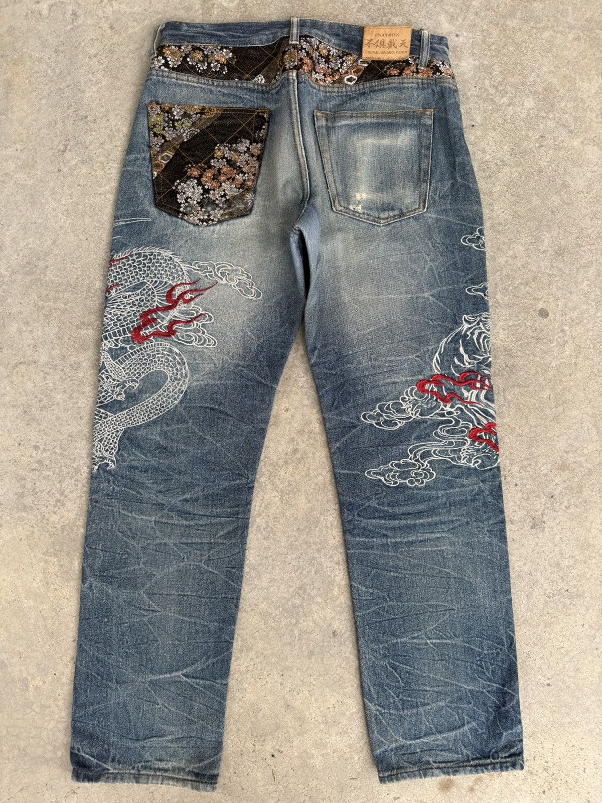 Japanese Brand Japanese Fugutaiten Embroidered Jeans Distressed Size US 33 - 2 Thumbnail