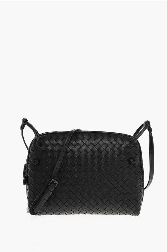 Bottega Veneta Woven Leather Crossbody Bag With Zip in Black, Women's