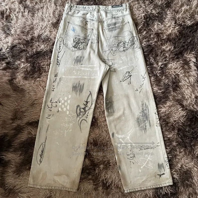 Balenciaga Balenciaga size M Hand-painted Graffiti Dirty Baggy Denim Size US 27 - 2 Thumbnail