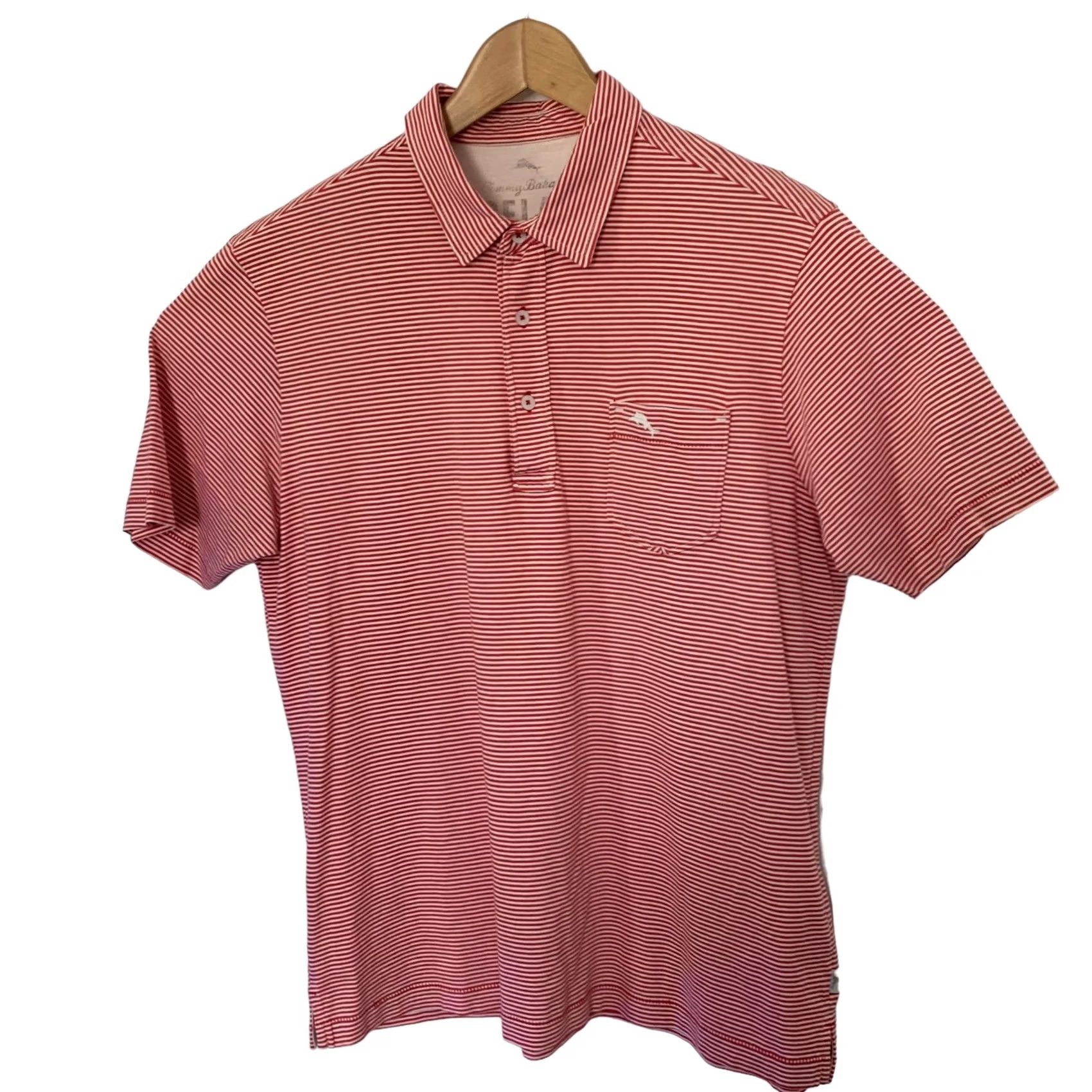 Tommy Bahama Tommy Bahama RELAX Shirt Polo Striped Simple Casual Short Sleeve Mens M Orange 100% Cotton Pocket Relaxed Fit Size US M / EU 48-50 / 2 - 3 Thumbnail