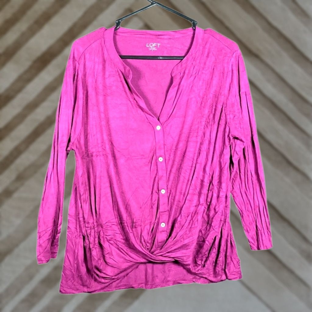 Loft LOFT Outlet Womens Shirt Purple V Neck Front Twist Pullover Stretch Large Size L / US 10 / IT 46 - 1 Thumbnail