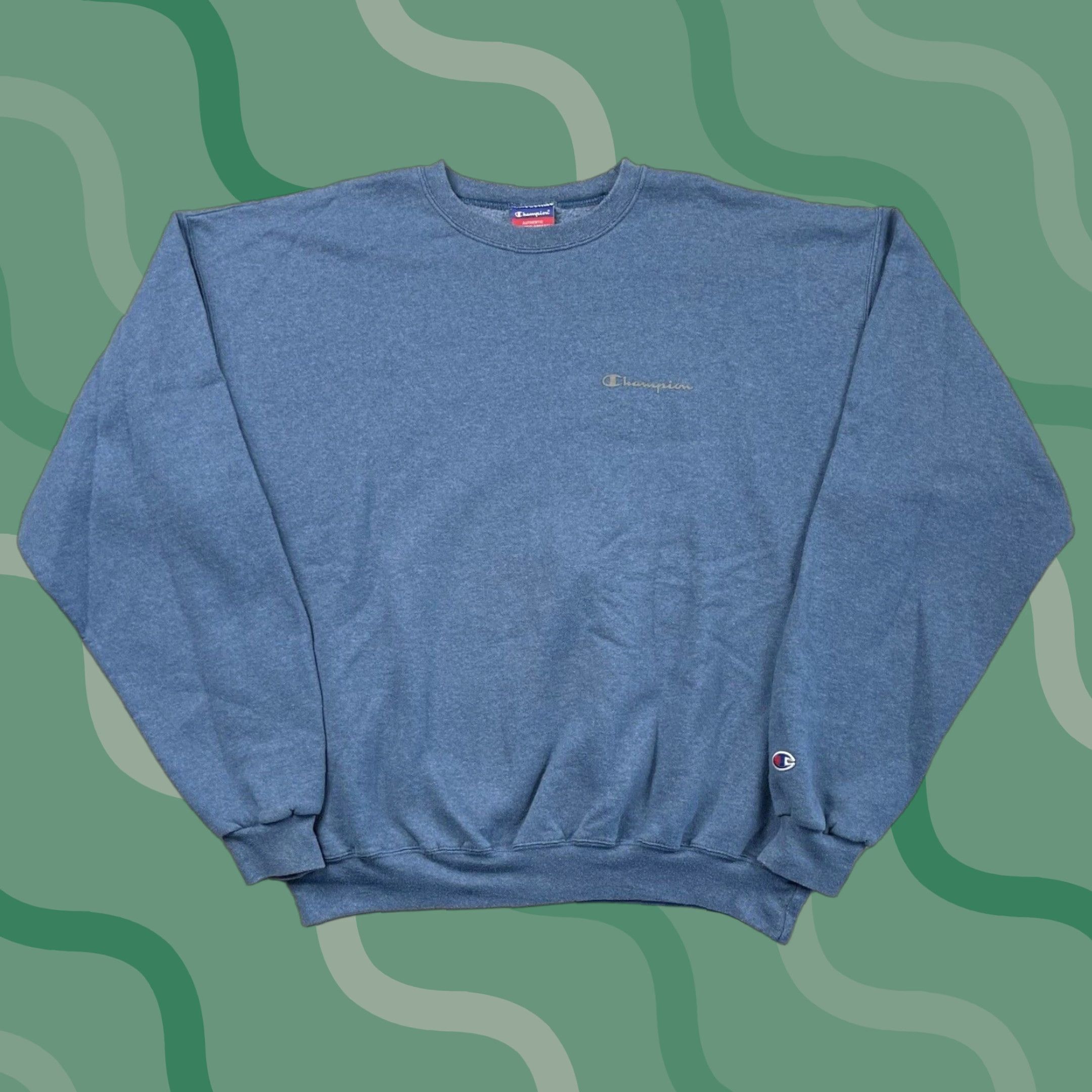 Champion VINTAGE Champion Mens XL Crewneck Sweatshirt Fleece Spell Out Logo Script Blue Size US XL / EU 56 / 4 - 1 Thumbnail